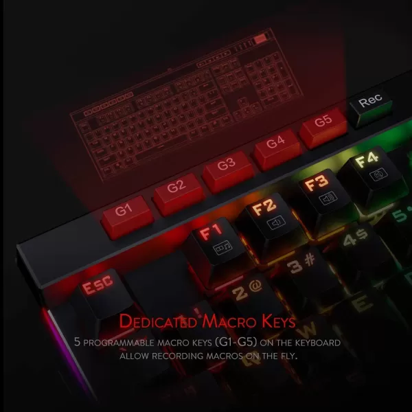 Redragon K580 VATA RGB LED Backlit Mechanical Gaming Keyboard with Macro Keys ampamp Dedicated Media Controls HotSwappable Socket Onboard Macro Recording Blue SwitchesBrown Switch