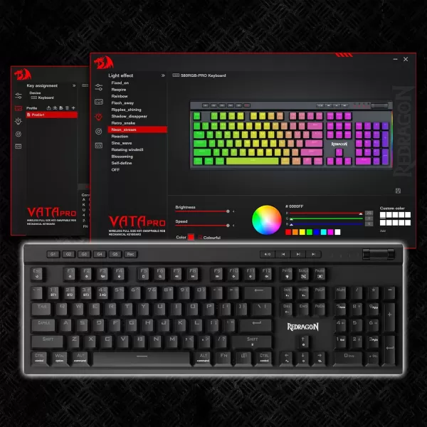 Redragon K580 VATA RGB LED Backlit Mechanical Gaming Keyboard with Macro Keys ampamp Dedicated Media Controls HotSwappable Socket Onboard Macro Recording Blue SwitchesRed Switch