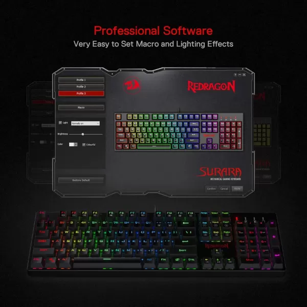 Redragon K582 SURARA RGB LED Backlit Mechanical Gaming Keyboard with 104 KeysLinear and QuietRed SwitchesRed Switch