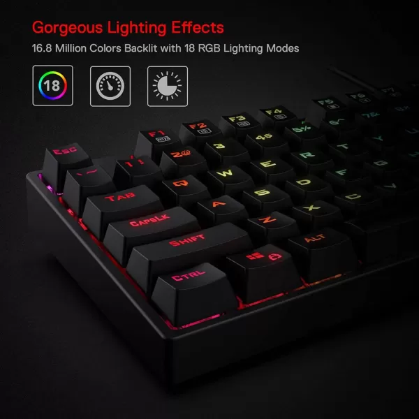 Redragon K582 SURARA RGB LED Backlit Mechanical Gaming Keyboard with 104 KeysLinear and QuietRed SwitchesRed Switch
