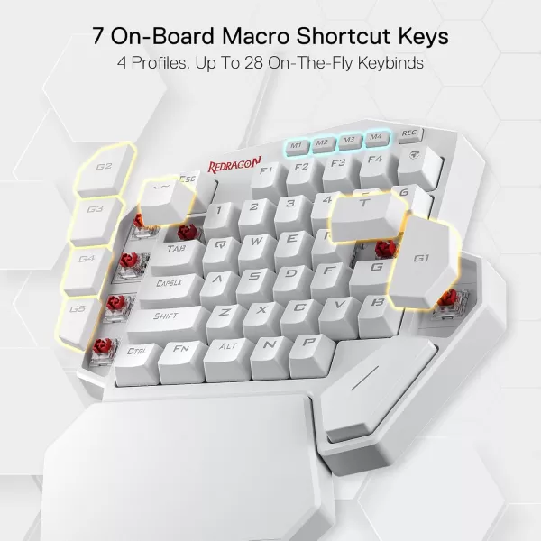 Redragon K585 DITI OneHanded RGB Mechanical Gaming Keyboard 42 Keys TypeC Professional Gaming Keypad wUpgraded HotSwappable Socket 7 Onboard Macro Keys ampamp Detachable Wrist RestWhite