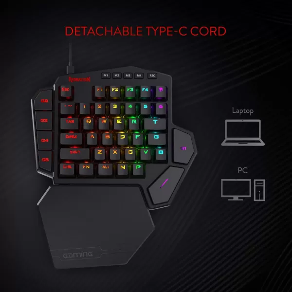 Redragon K585 DITI OneHanded RGB Mechanical Gaming Keyboard 42 Keys TypeC Professional Gaming Keypad wUpgraded HotSwappable Socket 7 Onboard Macro Keys ampamp Detachable Wrist RestBlack