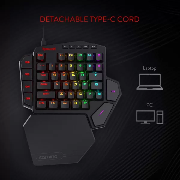 Redragon K585 DITI OneHanded RGB Mechanical Gaming Keyboard 42 Keys TypeC Professional Gaming Keypad wUpgraded HotSwappable Socket 7 Onboard Macro Keys ampamp Detachable Wrist RestBlack