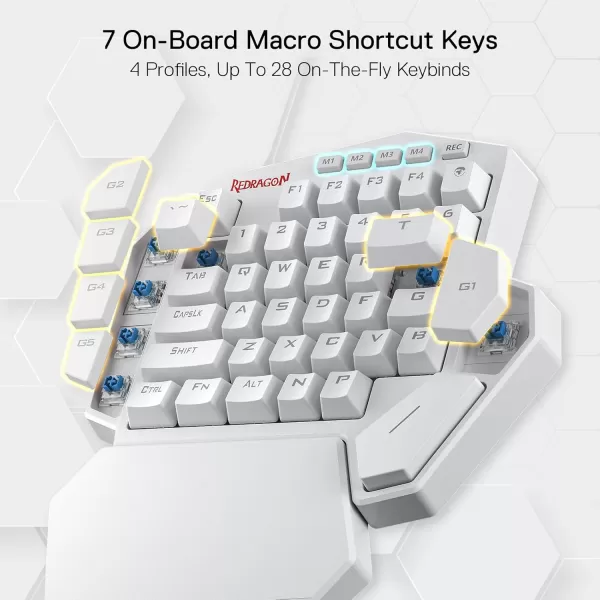 Redragon K585 DITI OneHanded RGB Mechanical Gaming Keyboard 42 Keys TypeC Professional Gaming Keypad wUpgraded HotSwappable Socket 7 Onboard Macro Keys ampamp Detachable Wrist RestWhite