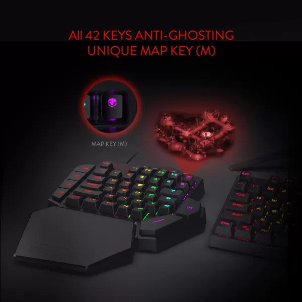 Redragon K585 DITI OneHanded RGB Mechanical Gaming Keyboard 42 Keys TypeC Professional Gaming Keypad wUpgraded HotSwappable Socket 7 Onboard Macro Keys ampamp Detachable Wrist RestBlack