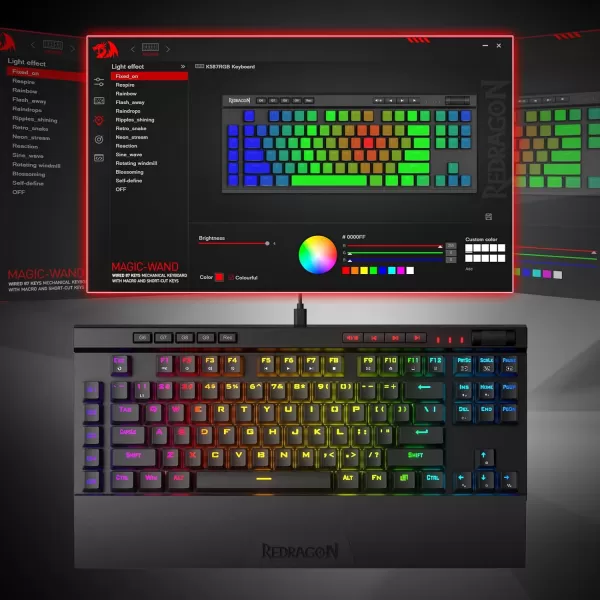 Redragon K587 TKL Wired RGB Mechanical 87 Keys Gaming Keyboard 9 Dedicated Macro G Keys Media Control wDetachable Wrist Rest HotSwap Linear Red SwitchesK587