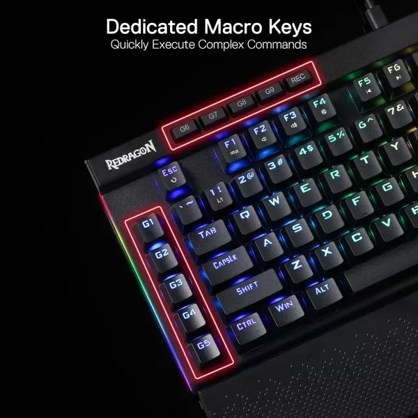 Redragon K587 TKL Wired RGB Mechanical 87 Keys Gaming Keyboard 9 Dedicated Macro G Keys Media Control wDetachable Wrist Rest HotSwap Linear Red SwitchesK587