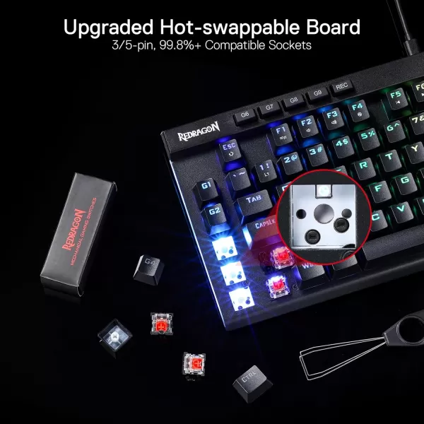 Redragon K587 TKL Wired RGB Mechanical 87 Keys Gaming Keyboard 9 Dedicated Macro G Keys Media Control wDetachable Wrist Rest HotSwap Linear Red SwitchesK587