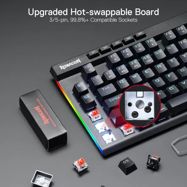 Redragon K587 TKL Wired RGB Mechanical 87 Keys Gaming Keyboard 9 Dedicated Macro G Keys Media Control wDetachable Wrist Rest HotSwap Linear Red SwitchesK587 PRO
