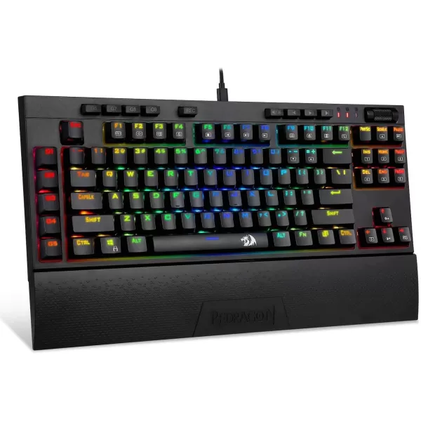 Redragon K588 RGB Backlit Mechanical Gaming Keyboard with Programmable Keys Macro Recording Blue Switches Compact Tenkeyless Design with Detachable Palm Rest ampamp USBC USB for Windows PC
