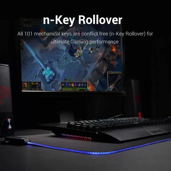 Redragon K588 RGB Backlit Mechanical Gaming Keyboard with Programmable Keys Macro Recording Blue Switches Compact Tenkeyless Design with Detachable Palm Rest ampamp USBC USB for Windows PC