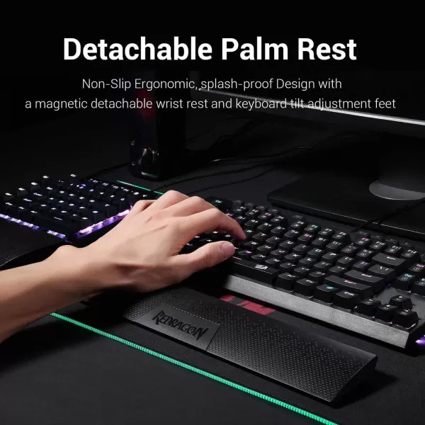 Redragon K588 RGB Backlit Mechanical Gaming Keyboard with Programmable Keys Macro Recording Blue Switches Compact Tenkeyless Design with Detachable Palm Rest ampamp USBC USB for Windows PC