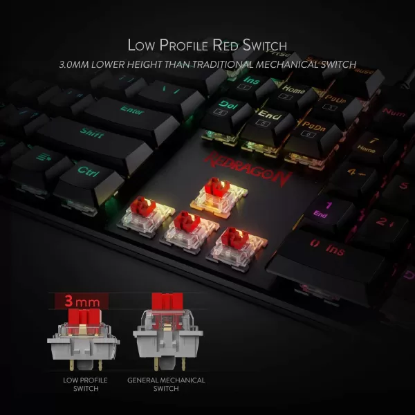 Redragon K589 Shrapnel RGB Low Profile Mechanical Gaming Keyboard 104 Keys Antighosting Mechanical Keyboard with Linear ampamp Quiet Red Switches Fast Actuation with Less Travel and Smooth Keys