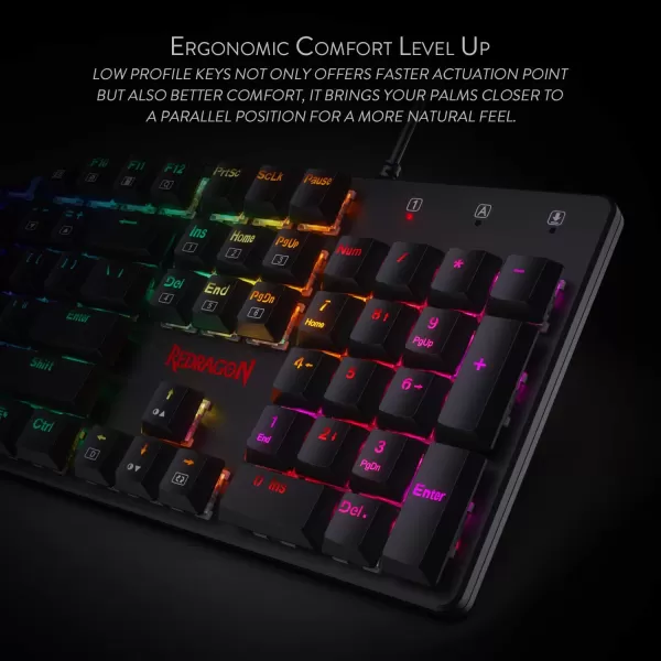 Redragon K589 Shrapnel RGB Low Profile Mechanical Gaming Keyboard 104 Keys Antighosting Mechanical Keyboard with Linear ampamp Quiet Red Switches Fast Actuation with Less Travel and Smooth Keys