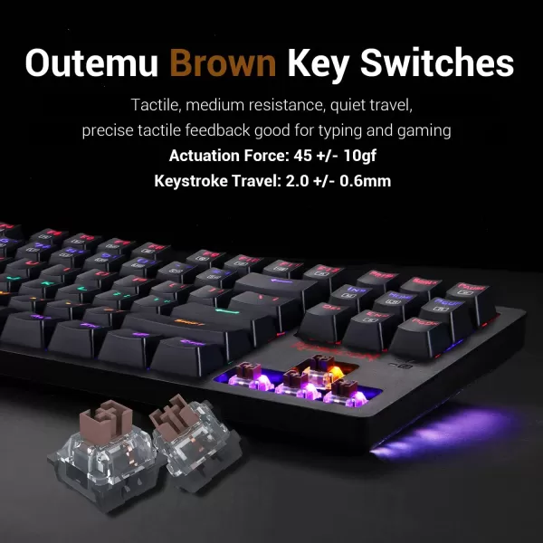 Redragon K598 TKL Wireless Mechanical Keyboard Brown Switches Compact 87 Key Tenkeyless RGB LED Backlit Gaming Keyboard for Windows PC Gamers