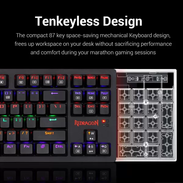 Redragon K598 TKL Wireless Mechanical Keyboard Brown Switches Compact 87 Key Tenkeyless RGB LED Backlit Gaming Keyboard for Windows PC Gamers