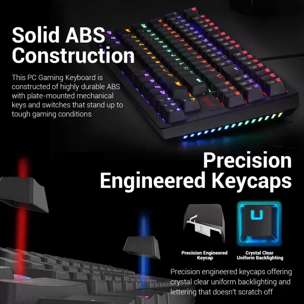 Redragon K598 TKL Wireless Mechanical Keyboard Brown Switches Compact 87 Key Tenkeyless RGB LED Backlit Gaming Keyboard for Windows PC Gamers