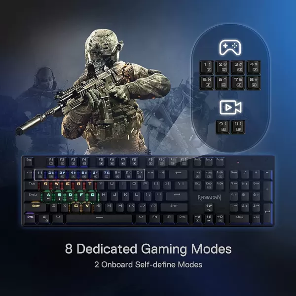 Redragon K608 Valheim Rainbow Gaming Keyboard 104 Keys NKRO Mechanical Keyboard wLinear and Quiet Red Switch