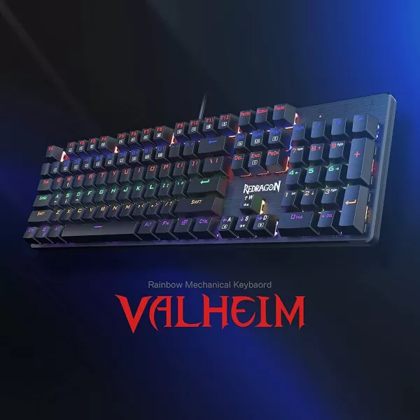 Redragon K608 Valheim Rainbow Gaming Keyboard 104 Keys NKRO Mechanical Keyboard wLinear and Quiet Red Switch