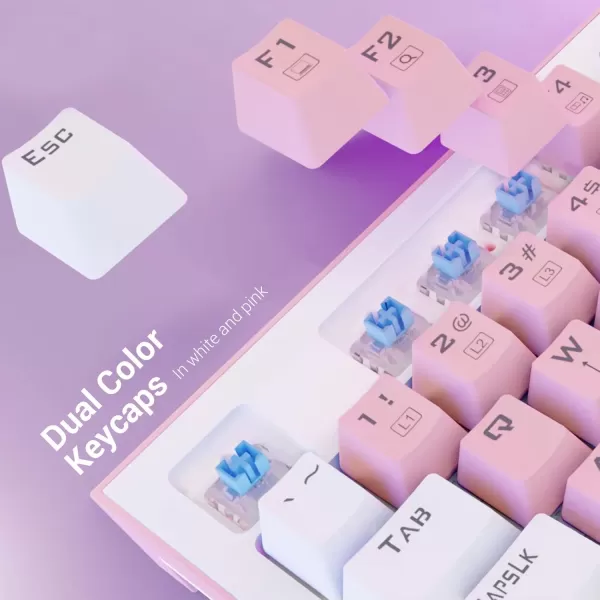 Redragon K611 Dual Color Keys Mechanical Gaming Keyboard Single White LED  RGB Side Edge Backlit 87 Key Tenkeyless Wired Computer Keyboard with Blue Switches for Windows PC Pink  White