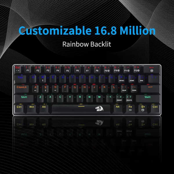 Redragon K613 60 Mini Mechanical Gaming Keyboard 61 Key Tenkeyless Rainbow LED Backlit Wired Computer Keyboard with Blue Switches for Windows PC