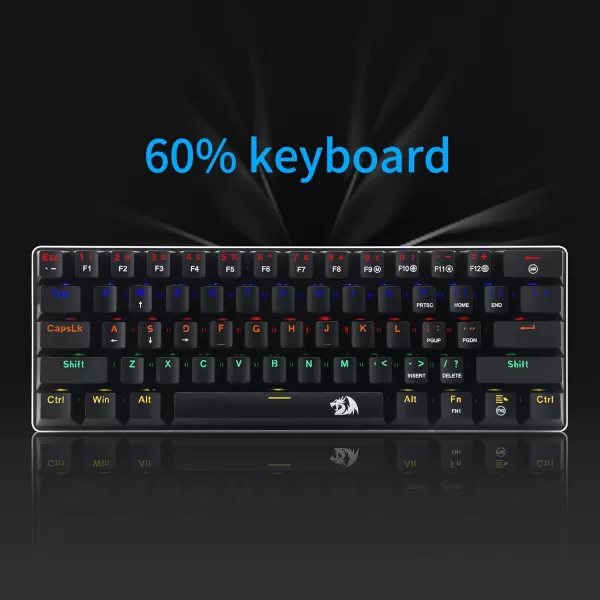 Redragon K613 60 Mini Mechanical Gaming Keyboard 61 Key Tenkeyless Rainbow LED Backlit Wired Computer Keyboard with Blue Switches for Windows PC