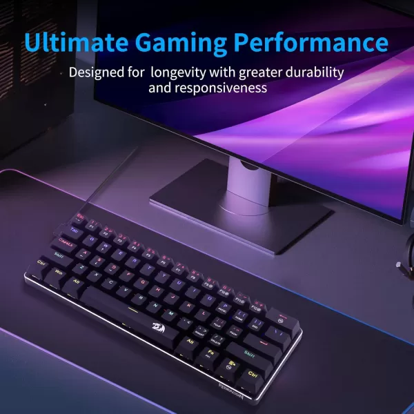 Redragon K613 60 Mini Mechanical Gaming Keyboard 61 Key Tenkeyless Rainbow LED Backlit Wired Computer Keyboard with Blue Switches for Windows PC