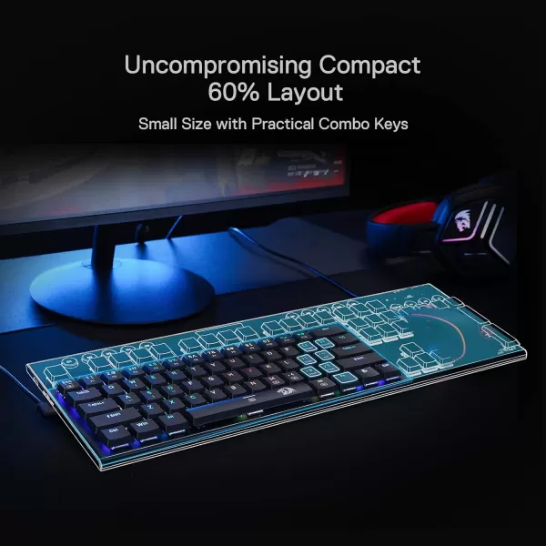 Redragon K614 Anivia 60 Ultra Thin Wired Mechanical Keyboard Slim Compact 61 Keys RGB Gaming Keyboard wLow Profile Linear Red Switches and DoubleShot Keycaps for Fast ampamp Accurate Actuation