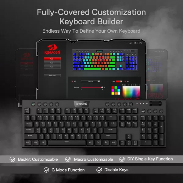 Redragon K618 PRO 3Mode Wireless RGB Mechanical Keyboard BT24GhzWired Low Profile WinMac Gaming Keyboard wUltraThin Design Dedicated Media Control ampamp Linear Red SwitchRed Switch