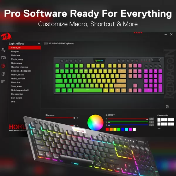 Redragon K618 PRO 3Mode Wireless RGB Mechanical Keyboard BT24GhzWired Low Profile WinMac Gaming Keyboard wUltraThin Design Dedicated Media Control ampamp Linear Red SwitchBlue Switch