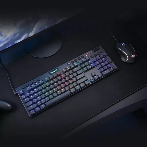 Redragon K618 PRO 3Mode Wireless RGB Mechanical Keyboard BT24GhzWired Low Profile WinMac Gaming Keyboard wUltraThin Design Dedicated Media Control ampamp Linear Red SwitchBlue Switch