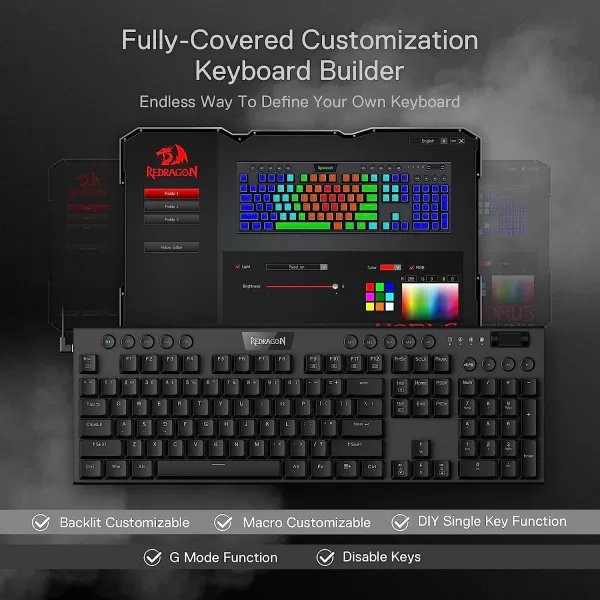 Redragon K618 PRO 3Mode Wireless RGB Mechanical Keyboard BT24GhzWired Low Profile WinMac Gaming Keyboard wUltraThin Design Dedicated Media Control ampamp Linear Red SwitchBlue Switch