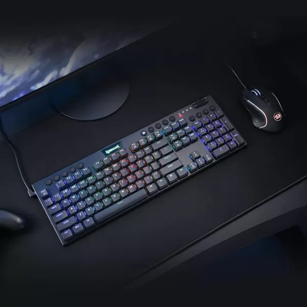 Redragon K618 PRO 3Mode Wireless RGB Mechanical Keyboard BT24GhzWired Low Profile WinMac Gaming Keyboard wUltraThin Design Dedicated Media Control ampamp Linear Red SwitchRed Switch