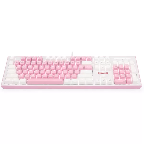 Redragon K623 Dual Color Keys Mechanical Gaming Keyboard Single White LED  RGB Side Edge Backlit 104 Key Wired Computer Keyboard with Blue Switches for Windows PC Pink  White