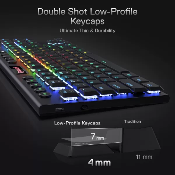 Redragon K632 PRO 60 Wireless RGB Mechanical Keyboard BT24GhzWired TriMode UltraThin Low Profile Gaming Keyboard wNoLag Connection Dedicated Media Control ampamp Linear Red SwitchBlack Red Switch