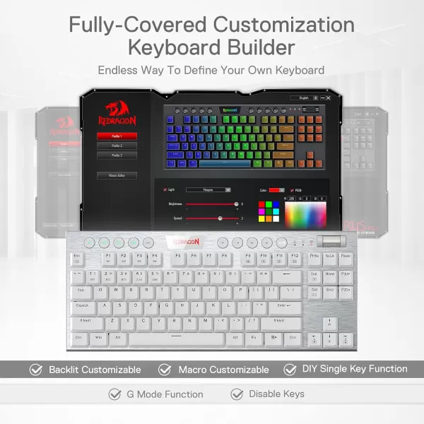 Redragon K632 PRO 60 Wireless RGB Mechanical Keyboard BT24GhzWired TriMode UltraThin Low Profile Gaming Keyboard wNoLag Connection Dedicated Media Control ampamp Linear Red SwitchSilver Brown Switch
