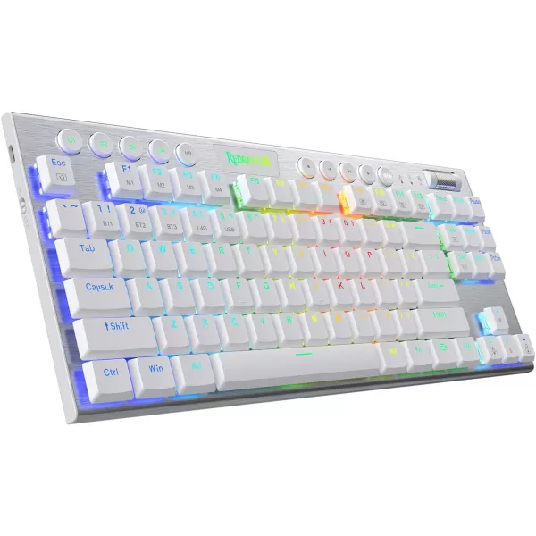 Redragon K632 PRO 60 Wireless RGB Mechanical Keyboard BT24GhzWired TriMode UltraThin Low Profile Gaming Keyboard wNoLag Connection Dedicated Media Control ampamp Linear Red SwitchSilver Brown Switch