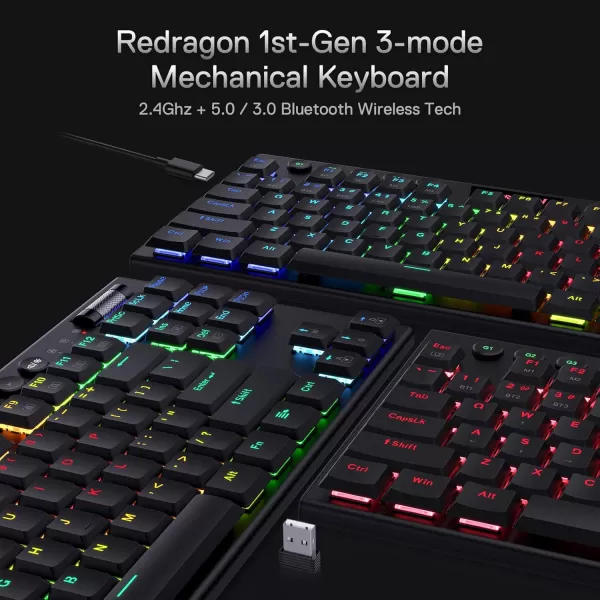 Redragon K632 PRO 60 Wireless RGB Mechanical Keyboard BT24GhzWired TriMode UltraThin Low Profile Gaming Keyboard wNoLag Connection Dedicated Media Control ampamp Linear Red SwitchBlack Red Switch
