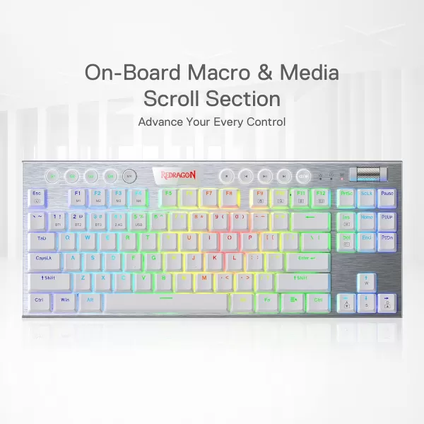 Redragon K632 PRO 60 Wireless RGB Mechanical Keyboard BT24GhzWired TriMode UltraThin Low Profile Gaming Keyboard wNoLag Connection Dedicated Media Control ampamp Linear Red SwitchSilver Brown Switch