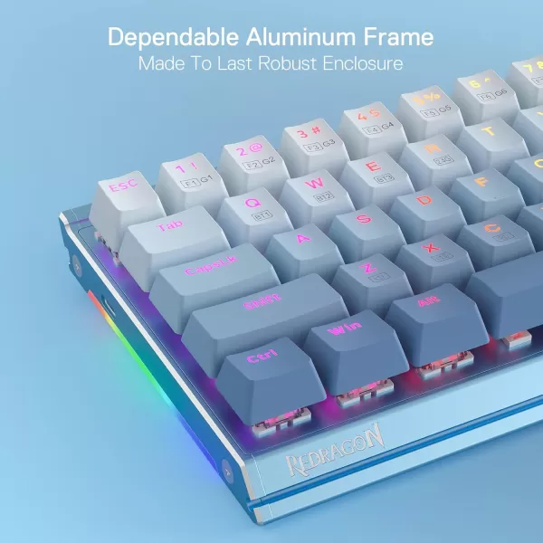 Redragon K641 65 Aluminum RGB Mechanical Keyboard Wired 68 Keys Compact Gaming Keyboard w 35mm Sound Absorbing Foams Detachable Wrist Rest Gradient Keycaps Upgraded HotSwap SocketBlue Wired