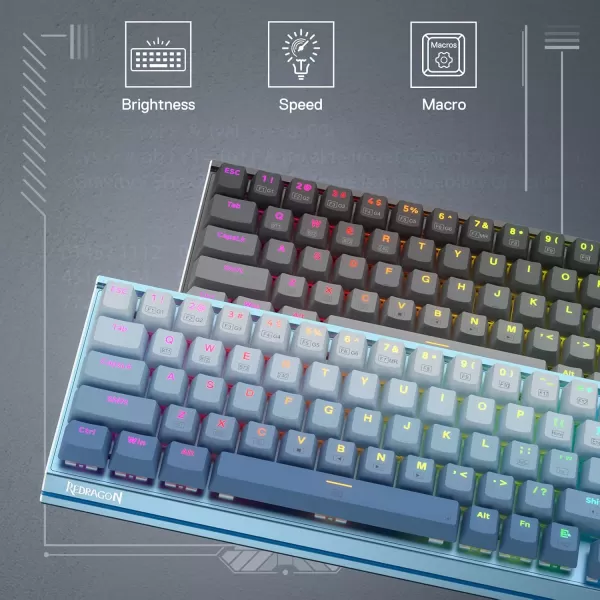 Redragon K641 65 Aluminum RGB Mechanical Keyboard Wired 68 Keys Compact Gaming Keyboard w 35mm Sound Absorbing Foams Detachable Wrist Rest Gradient Keycaps Upgraded HotSwap SocketBlue Wired