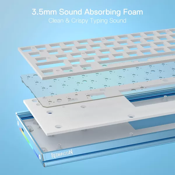 Redragon K641 65 Aluminum RGB Mechanical Keyboard Wired 68 Keys Compact Gaming Keyboard w 35mm Sound Absorbing Foams Detachable Wrist Rest Gradient Keycaps Upgraded HotSwap SocketBlue Wired