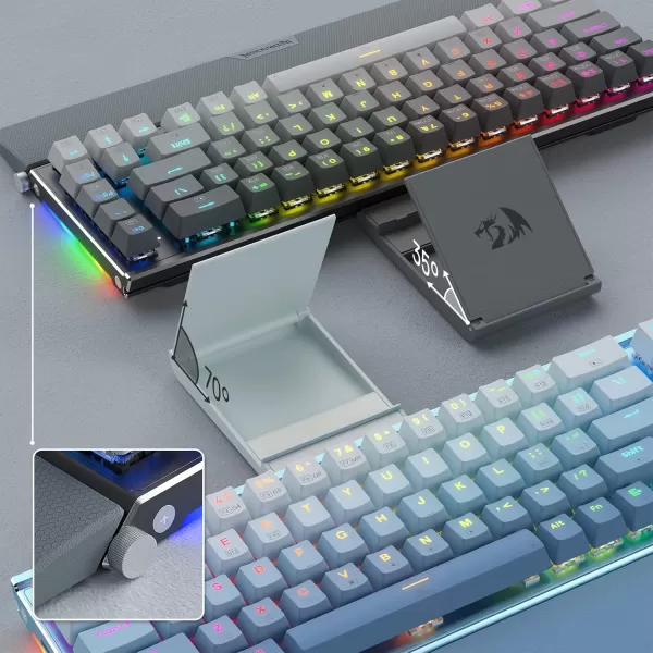 Redragon K641 65 Aluminum RGB Mechanical Keyboard Wired 68 Keys Compact Gaming Keyboard w 35mm Sound Absorbing Foams Detachable Wrist Rest Gradient Keycaps Upgraded HotSwap SocketBlue Wired