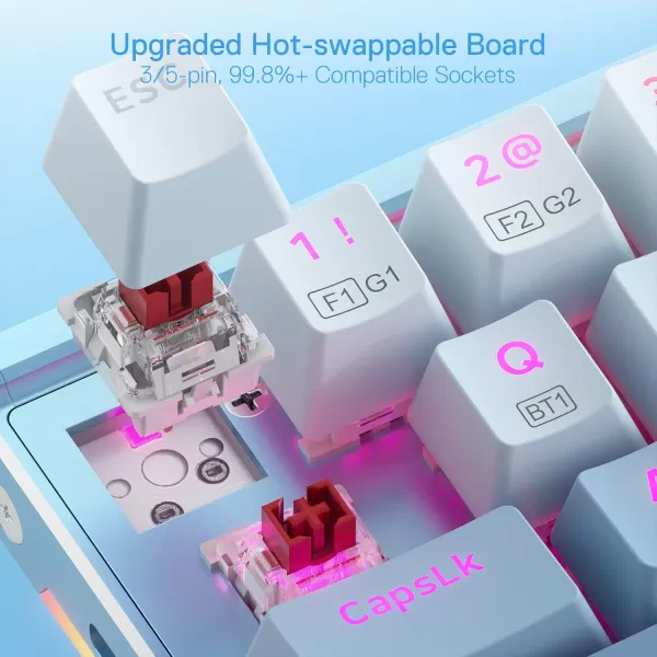 Redragon K641 65 Aluminum RGB Mechanical Keyboard Wired 68 Keys Compact Gaming Keyboard w 35mm Sound Absorbing Foams Detachable Wrist Rest Gradient Keycaps Upgraded HotSwap SocketBlue Wired