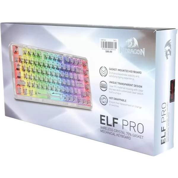 Redragon K649 78 Wired Gasket RGB Gaming Keyboard 82 Keys Layout HotSwap Compact Mechanical Keyboard wHotSwappable Socket Sound Absorbing Foam Quiet Custom Linear SwitchWhite Transparent