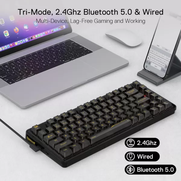 Redragon K649 78 Wired Gasket RGB Gaming Keyboard 82 Keys Layout HotSwap Compact Mechanical Keyboard wHotSwappable Socket Sound Absorbing Foam Quiet Custom Linear SwitchBlack Transparent