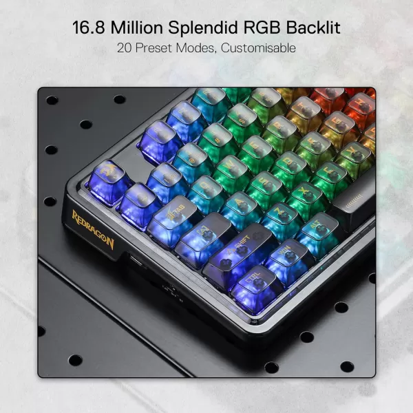 Redragon K649 78 Wired Gasket RGB Gaming Keyboard 82 Keys Layout HotSwap Compact Mechanical Keyboard wHotSwappable Socket Sound Absorbing Foam Quiet Custom Linear SwitchBlack Transparent
