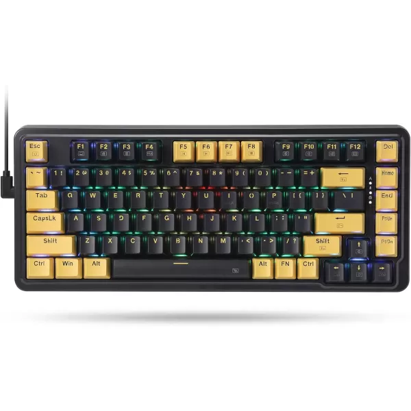 Redragon K649 78 Wired Gasket RGB Gaming Keyboard 82 Keys Layout HotSwap Compact Mechanical Keyboard wHotSwappable Socket Sound Absorbing Foam Quiet Custom Linear SwitchBlack  Yellow