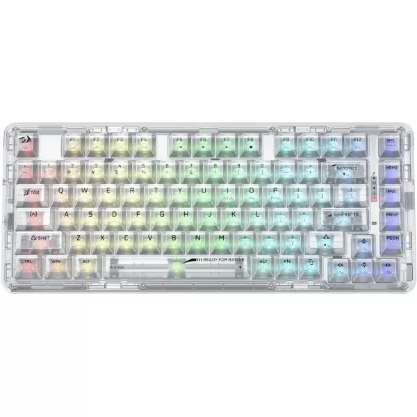Redragon K649 78 Wired Gasket RGB Gaming Keyboard 82 Keys Layout HotSwap Compact Mechanical Keyboard wHotSwappable Socket Sound Absorbing Foam Quiet Custom Linear SwitchWhite Transparent