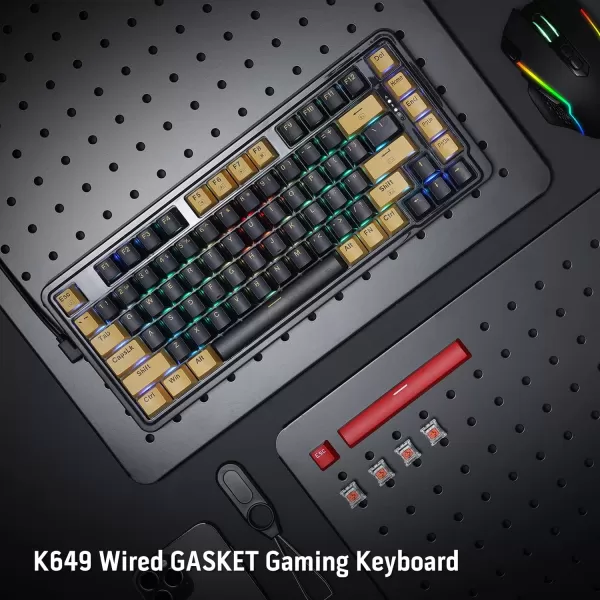 Redragon K649 78 Wired Gasket RGB Gaming Keyboard 82 Keys Layout HotSwap Compact Mechanical Keyboard wHotSwappable Socket Sound Absorbing Foam Quiet Custom Linear SwitchBlack  Yellow